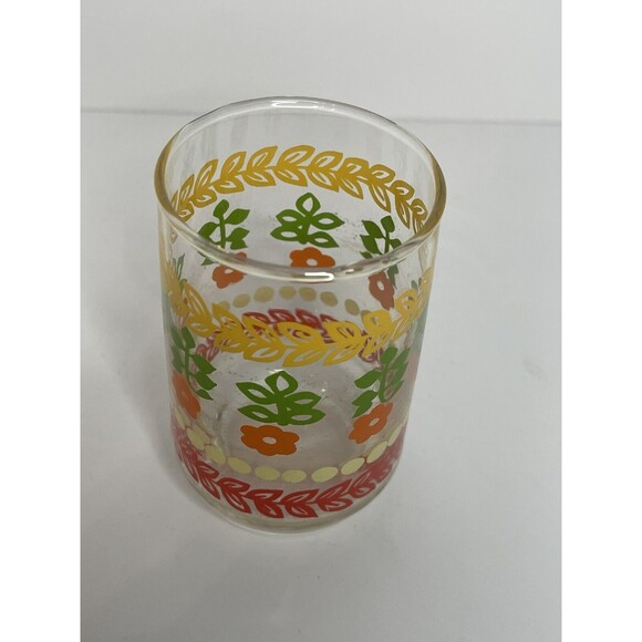 vintage Red White Yellow Orange  Green Floral Juice Glass Cup Retro 1950 - Picture 3 of 5